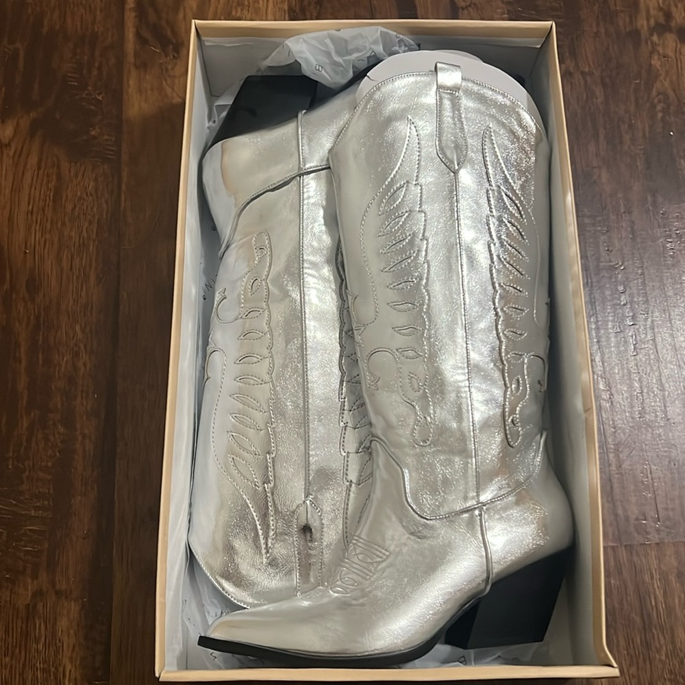 Billini Silver Metallic Western Knee-High Heeled Boots